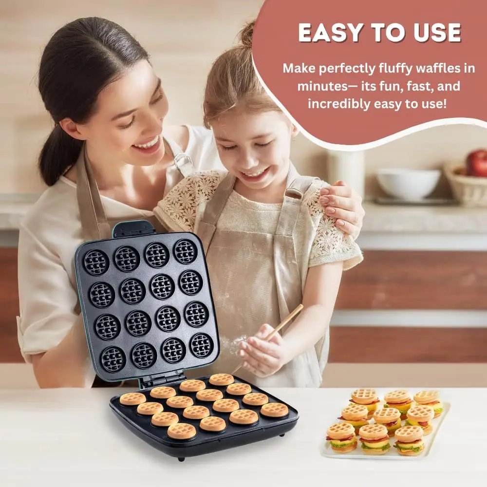 Mini Waffle Maker Machine - Gaufrier 16 trous, chauffage rapide, surface